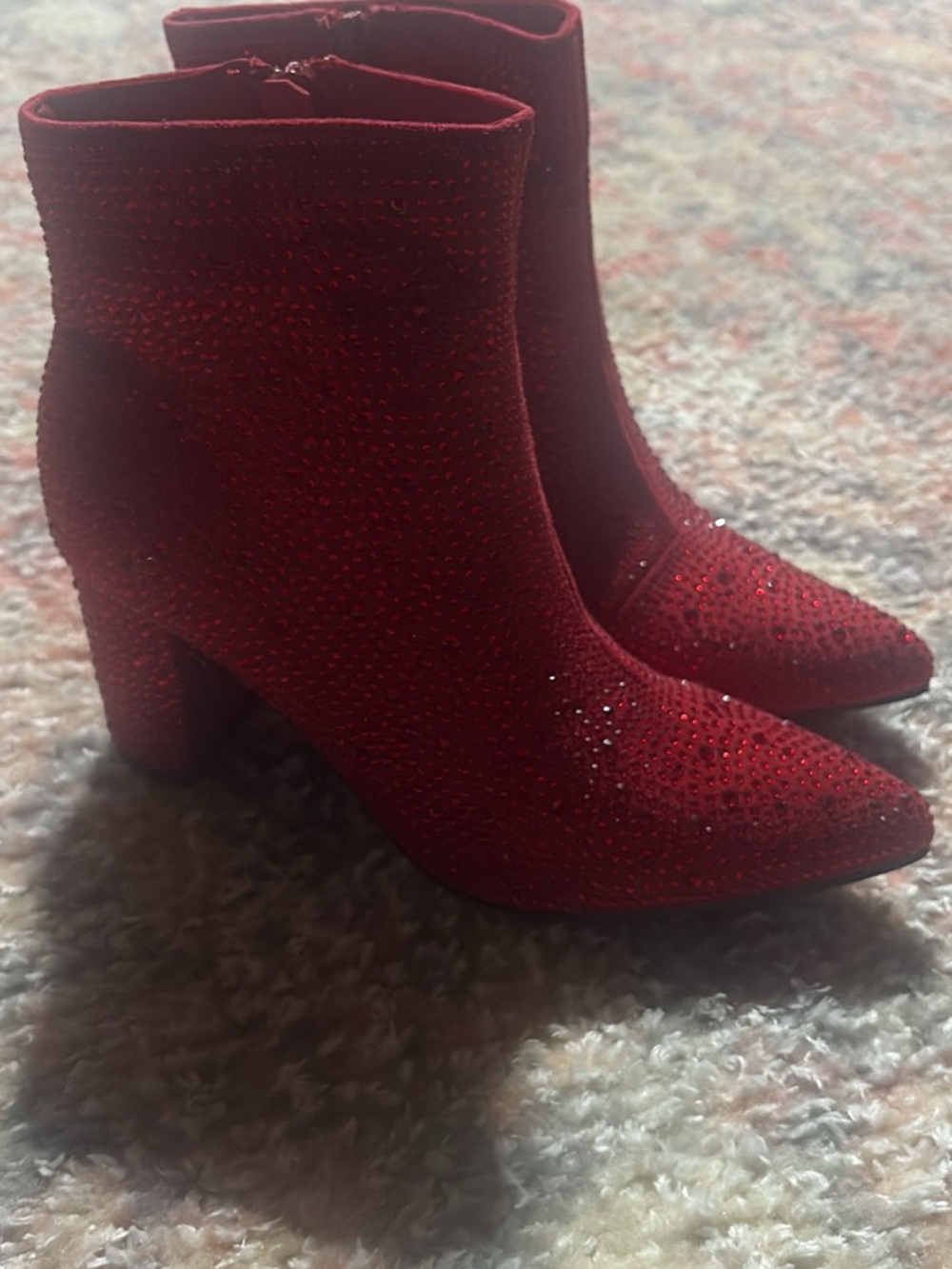 Red Rhinestone Sock Ankle Boots